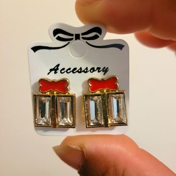 Christmas Enamel Bowknot Stud Earrings - Picture 2 of 2